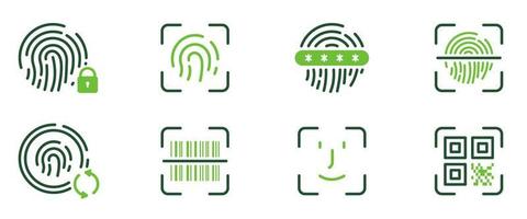 Biometric Identification Line Icon. Finger Print Verification Pictogram. Password Protection and Change. QR Code and Bar Code Scanning Color Symbol. Isolated Vector Illustration.