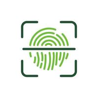 Biometric Identity Symbol. Fingerprint Identification Color Sign. Touch ID Line Icon. Finger Print Scanner with Lock Outline Icon. Isolated Vector Illustration.