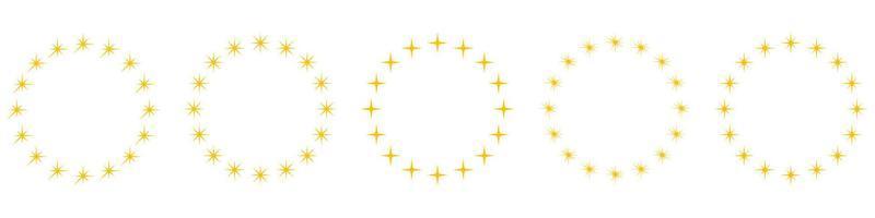 marco de premio redondo moderno con pictograma de estrellas doradas. conjunto de iconos de silueta de estrellas doradas en forma de círculo. icono de adorno de decoración circular sobre fondo blanco. ilustración vectorial aislada. vector