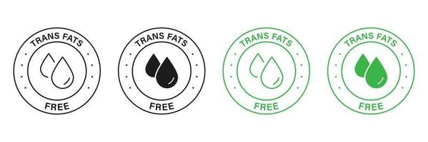Trans Fat Free Green and Black Icon Set. Zero Transfat Oil in Product Food Label. Healthy Nutrition Choice Symbol. Cholesterol Free Sign. Low Trans Fat Logo. Isolated Vector Illustration.