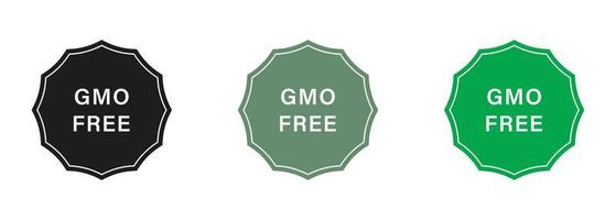 Free Genetically Modified Product Label Set. No GMO Logo. Bio Eco Ingredients Symbol. Vegetarian Healthy Food. Organic Vegan Food Badge. Non GMO Green and Black Stamps. Isolated Vector Illustration.