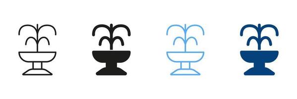 Fountain Silhouette and Line Icon Set. Pouring Water Black and Color Pictogram. Park and Garden Architecture, Fountain Symbol Collection. Vector Isolated Illustration.