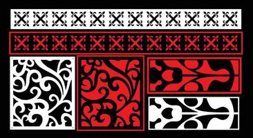 Decorative wall panels set Jali design CNC pattern, laser cutting pattern, router CNCcutting.Jali Laser cut decorative panel set with lace pattern. vector