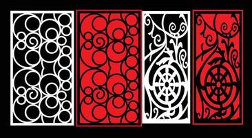 Decorative wall panels set Jali design CNC pattern, laser cutting pattern, router CNCcutting.Jali Laser cut decorative panel set with lace pattern. vector