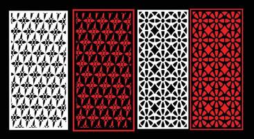 Decorative wall panels set Jali design CNC pattern, laser cutting pattern, router CNCcutting.Jali Laser cut decorative panel set with lace pattern. vector