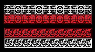 Decorative wall panels set Jali design CNC pattern, laser cutting pattern, router CNCcutting.Jali Laser cut decorative panel set with lace pattern. vector