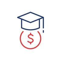 apoyo estudiantil con dinero. icono de concepto de caridad y donación. educación asequible. fundación benéfica para la educación. ayuda financiera para el aprendizaje. trazo editable. ilustración vectorial vector