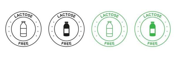 Lactose Free Green and Black Stamp Set. 100 Percent Free Dairy Food Icon. Allergen Ingredient Label. Eco Natural Product Free Lactose Symbol. No Lactose in Milk Logo. Isolated Vector Illustration.