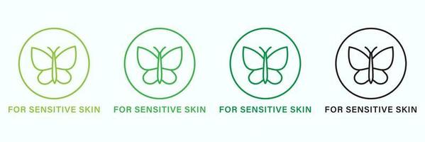 Dermatology Product for Sensitive Skin Line Green and Black Icon Set. Hypoallergenic Product for Skin Face Pictogram. Dermatologically Icon of Sensitive Skin Symbol. Isolated Vector Illustration.