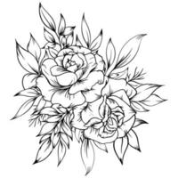 outline rose flower bouquet decoration vector