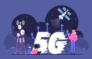 móvil inalámbrico 5to Generacion tecnología antecedentes diseño vector. 5g bandera de inalámbrico sistema, Internet de cosas, grande datos y tráfico. 5g inalámbrico red tecnología concepto. vector