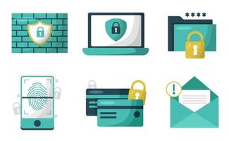 Digital data protection design element vector. Cyber security illustration set. Cloud computing network safety concept. vector