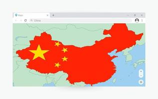 Browser window with map of China, searching  China in internet. vector