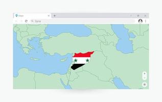 Browser window with map of Syria, searching  Syria in internet. vector