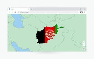 Browser window with map of Afghanistan, searching  Afghanistan in internet. vector