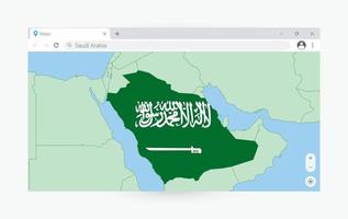 Browser window with map of Saudi Arabia, searching  Saudi Arabia in internet. vector