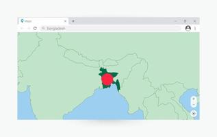 Browser window with map of Bangladesh, searching  Bangladesh in internet. vector
