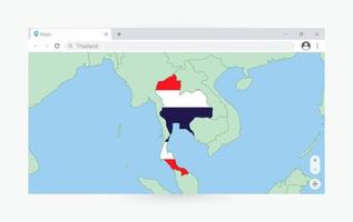 Browser window with map of Thailand, searching  Thailand in internet. vector