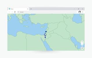 Browser window with map of Israel, searching  Israel in internet. vector