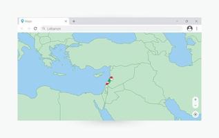 Browser window with map of Lebanon, searching  Lebanon in internet. vector