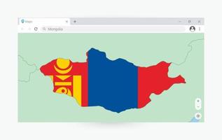 Browser window with map of Mongolia, searching  Mongolia in internet. vector