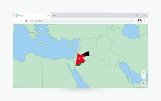 Browser window with map of Jordan, searching  Jordan in internet. vector