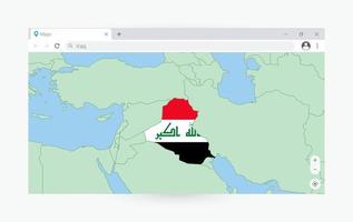 Browser window with map of Iraq, searching  Iraq in internet. vector