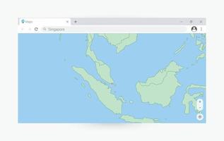 Browser window with map of Singapore, searching  Singapore in internet. vector