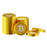 Bitcoin Gold BTG coin stacks cryptocurrency. 3D render illustration png