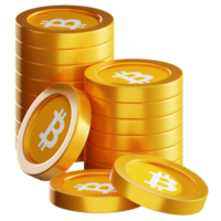 Bitcoin BTC coin stacks cryptocurrency. 3D render illustration png