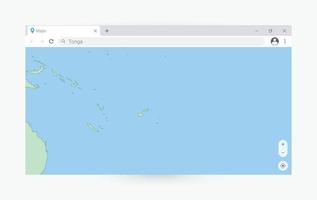 Browser window with map of Tonga, searching  Tonga in internet. vector