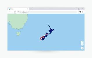 navegador ventana con mapa de nuevo zelanda, buscando nuevo Zelanda en Internet. vector