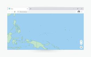 Browser window with map of Micronesia, searching  Micronesia in internet. vector