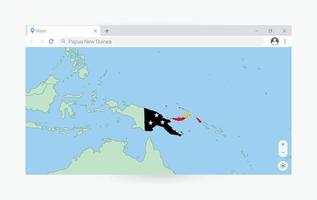 Browser window with map of Papua New Guinea, searching  Papua New Guinea in internet. vector