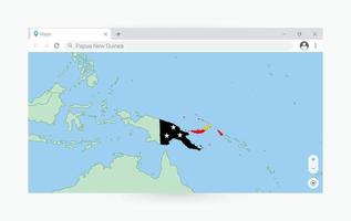 Browser window with map of Papua New Guinea, searching  Papua New Guinea in internet. vector