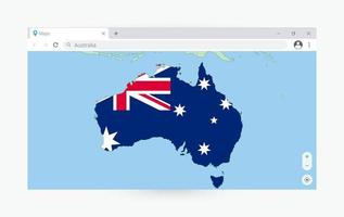 Browser window with map of Australia, searching  Australia in internet. vector