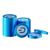 Dash coin stacks cryptocurrency. 3D render illustration png