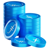 Filecoin FIL coin stacks cryptocurrency. 3D render illustration png