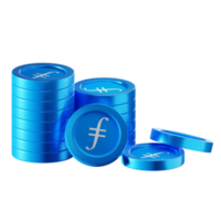 Filecoin FIL coin stacks cryptocurrency. 3D render illustration png
