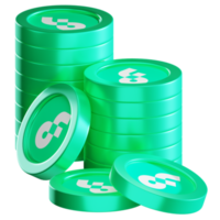 Flow coin stacks cryptocurrency. 3D render illustration png