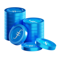 Filecoin FIL coin stacks cryptocurrency. 3D render illustration png