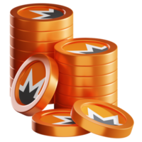 Monero XMR coin stacks cryptocurrency. 3D render illustration png