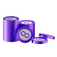 Polygon MATIC coin stacks cryptocurrency. 3D render illustration png
