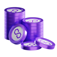 Polygon MATIC coin stacks cryptocurrency. 3D render illustration png