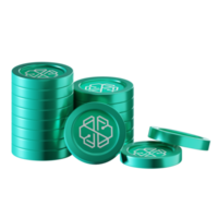 SwissBorg CHSB coin stacks cryptocurrency. 3D render illustration png