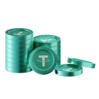 Tether USDT coin stacks cryptocurrency. 3D render illustration png