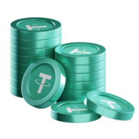 Tether USDT coin stacks cryptocurrency. 3D render illustration png