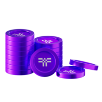 Threshold T coin stacks cryptocurrency. 3D render illustration png