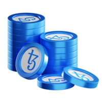 Tezos XTZ coin stacks cryptocurrency. 3D render illustration png