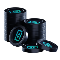 Theta Network THETA coin stacks cryptocurrency. 3D render illustration png